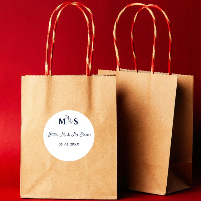 Blue navy script Monogram script future mr & mrs  Classic Round Sticker (Creator Uploaded)