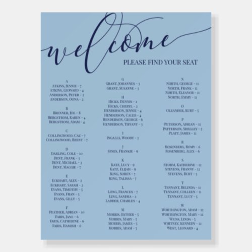 Blue Navy Script Welcome Seating Chart Any Event Foam Board