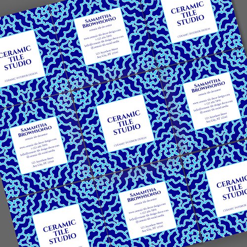 Blue Navy Seamless Mosaic Tile Square Business Card