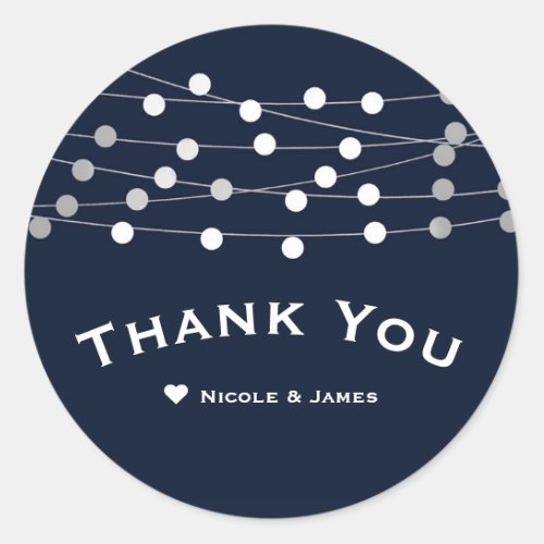 Blue Navy String Lights Modern Chic Wedding Favor Classic Round Sticker