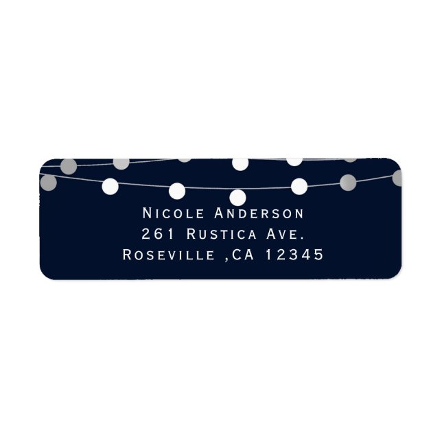 Blue Navy String Lights Modern Wedding Invitation Label (Front)