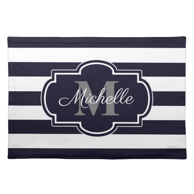 Blue Navy Stripes Pattern Cloth Placemat (Front)