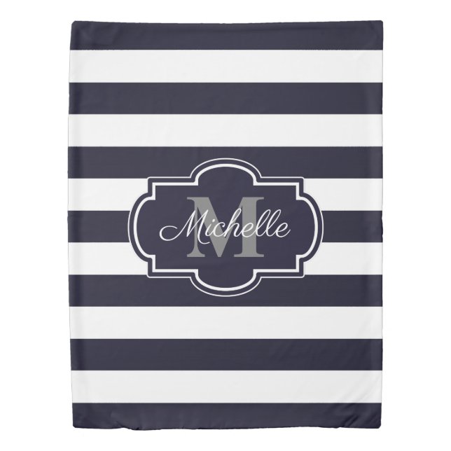 Blue Navy Stripes Pattern Duvet Cover (Front)