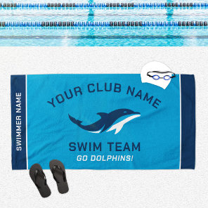 Blue Navy Swim Team Custom Name Beach Towel