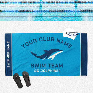 Blue Navy Swim Team Custom Name Beach Towel