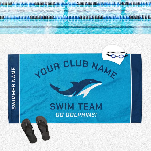 Blue Navy Swim Team Custom Name Beach Towel (Creator Uploaded)