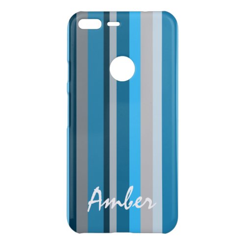 Blue Navy Tan Vertical Striped Personalized Uncommon Google Pixel XL Case