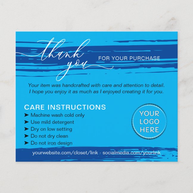 Blue Navy Thank you Washing Tips Care Instruction Flyer