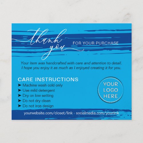 Blue Navy Thank you Washing Tips Care Instruction Flyer