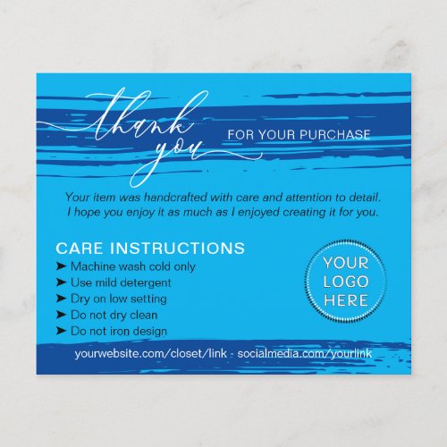 Blue Navy Thank you Washing Tips Care Instruction Flyer