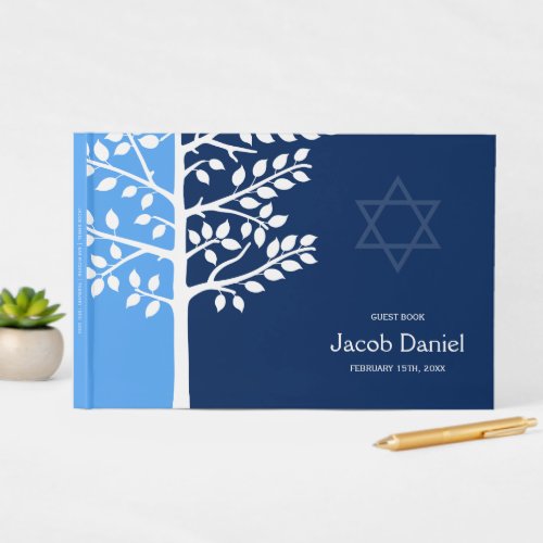 Blue Navy Tree of Life Bar Mitzvah Guest Book