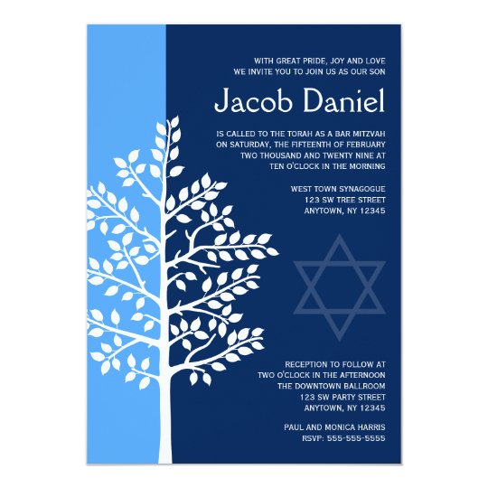 blue navy tree of life bar mitzvah invitations zazzle com