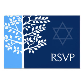 Blue Navy Tree of Life Bar Mitzvah RSVP Card