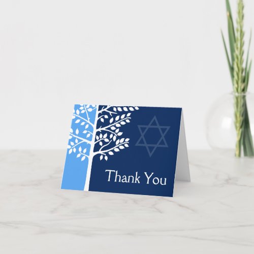 Blue Navy Tree of Life Bar Mitzvah Thank You