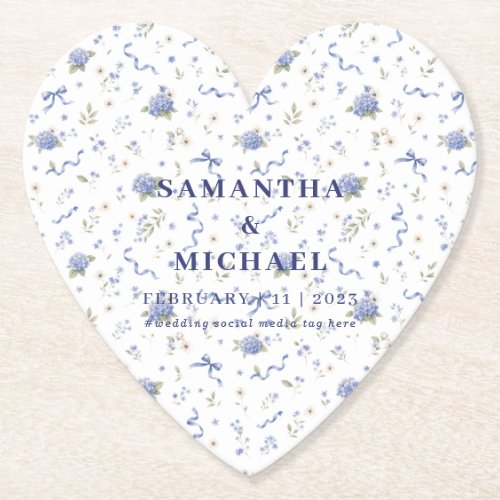 Blue Navy Trend Flowers Floral Patterned Wedding Paper Coaster