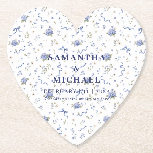 Blue Navy Trend Flowers Floral Patterned Wedding Paper Coaster