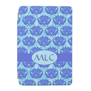 Blue Navy Turquoise Modern Damask Monogram Custom iPad Mini Cover