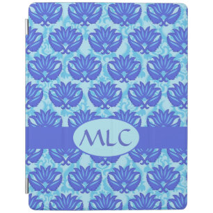 Blue Navy Turquoise Modern Damask Monogram Custom iPad Smart Cover