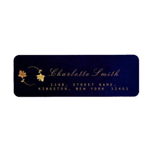 Blue Navy Velvet Golden Foil Return Address Labels (Front)