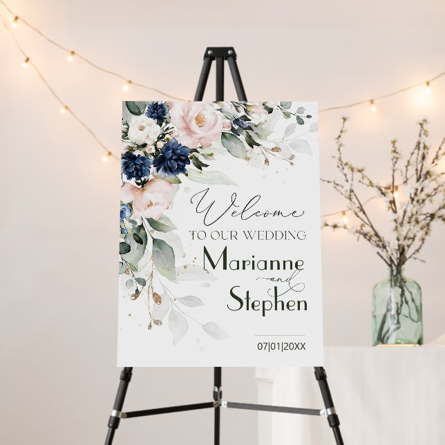 Blue Navy Wedding Welcome Sign Template  Editable  (In Situ (Stand))