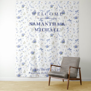 Blue Navy Welcome to the wedding Tiny Flower Tapestry