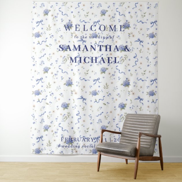 Blue Navy Welcome to the wedding Tiny Flower Tapestry