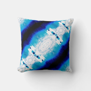 Blue Navy White Diagonal Mediterranean Mosaics Throw Pillow