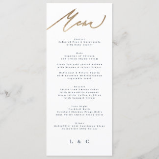 Blue Navy White Gold Elegant Classic Wedding Menu