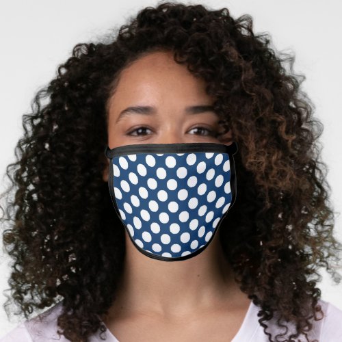 Blue Navy White Polka Dots Classic Pattern  Face Mask