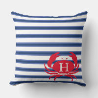 Blue Navy White Red Crab Nautical Modern Stripes O