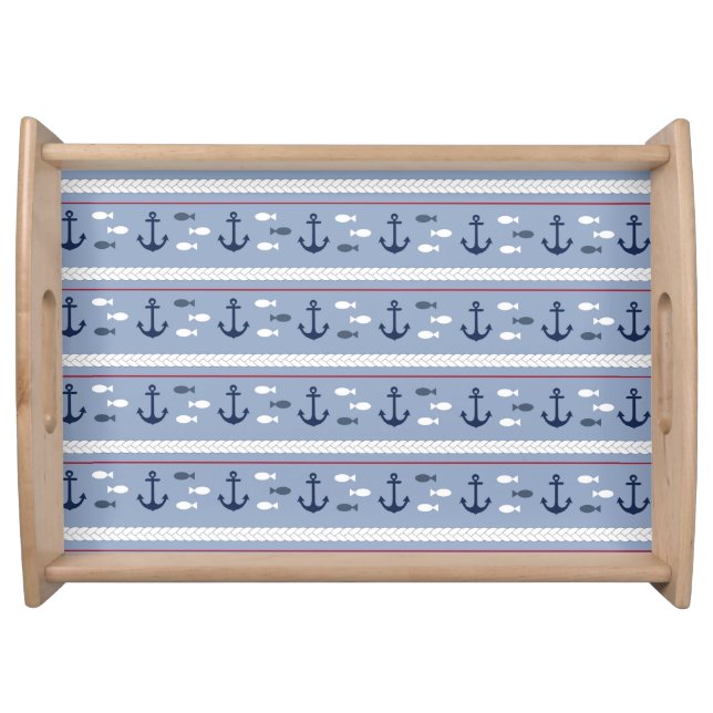 Blue Navy White Red Nautical Anchors  Serving Tray (Front)