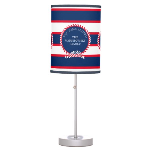 Blue Navy White Red Nautical Monogram Stripe   Table Lamp