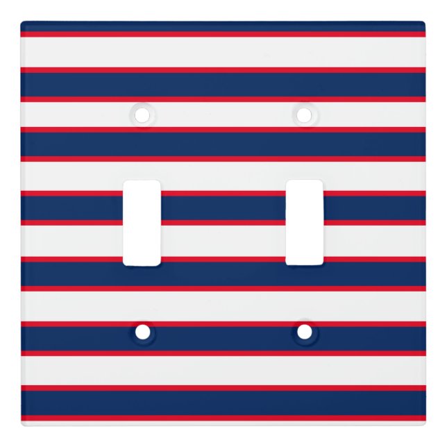 Blue Navy White Red Nautical  Stripe Light Switch Cover (Front)