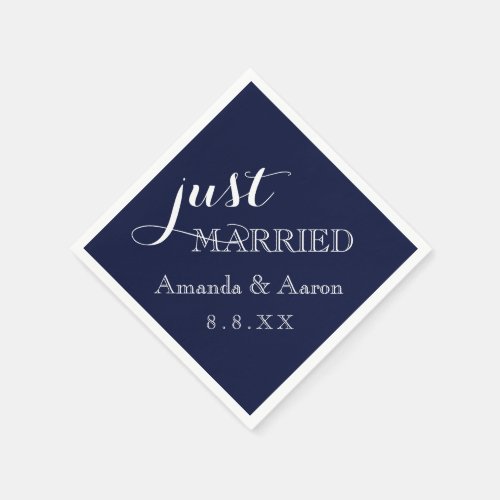 Blue Navy White Simple Classic Just Married Napkins