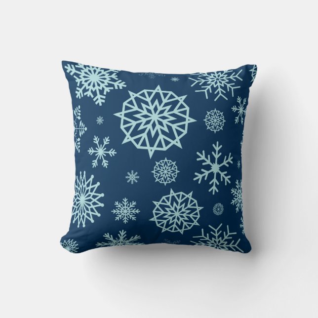 Blue Navy Winter Snowflake Christmas Holidays Throw Pillow (Front)