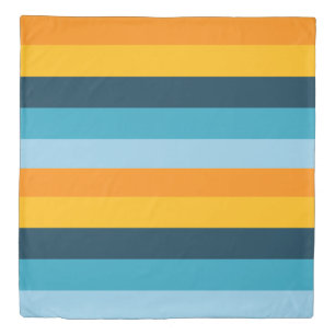 Blue Navy Yellow Color Block Stripe Bedding Duvet Cover