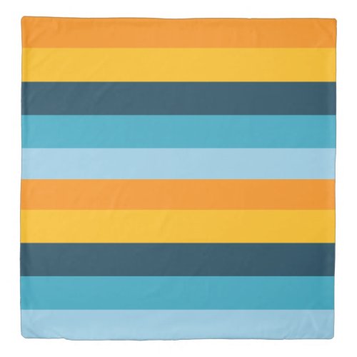 Blue Navy Yellow Color Block Stripe Bedding Duvet Cover