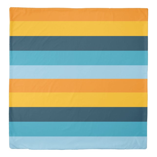 Blue Navy Yellow Color Block Stripe Bedding Duvet Cover (Front)