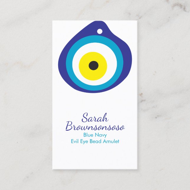 Blue Navy Yellow Evil Eye Bead Amulet Business Card (Front)