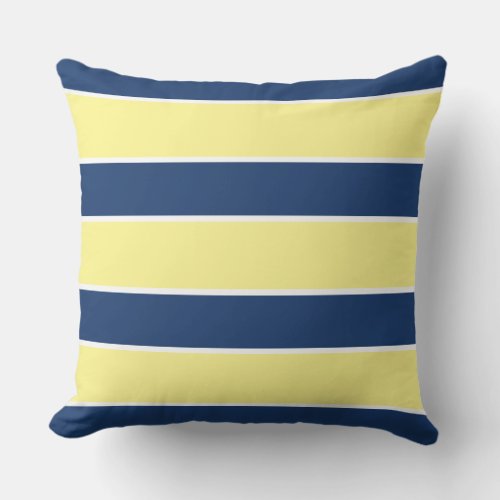 Blue Navy Yellow Nautical coastal modern stripe Outdoor Pillow