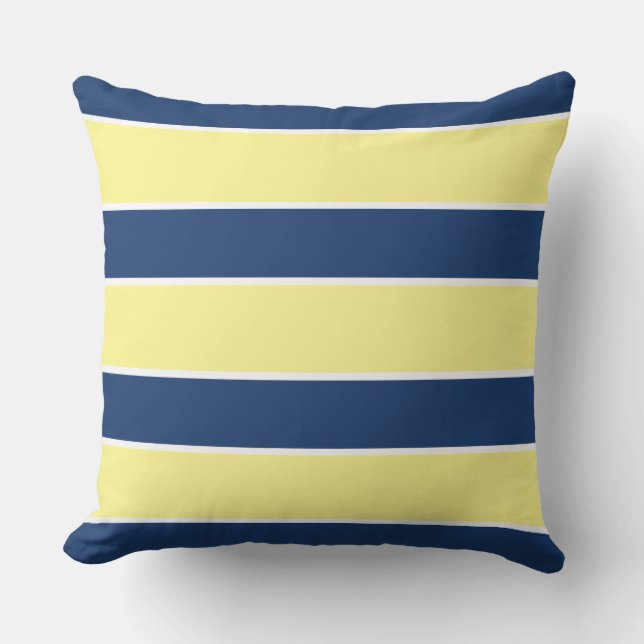Blue Navy Yellow Nautical coastal modern stripe Outdoor Pillow (Front)