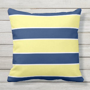 Blue Navy Yellow Nautical coastal modern stripe Outdoor Pillow