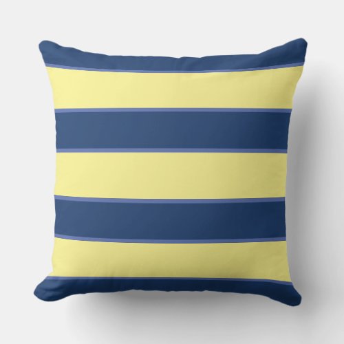 Blue Navy Yellow Nautical coastal modern stripes  Outdoor Pillow