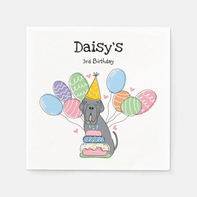 Blue Neapolitan Mastiff Dog Birthday Party Napkins (Front)