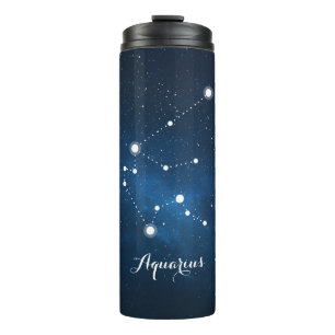 Blue Nebula Aquarius Zodiac Sign Thermal Tumbler