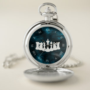 Blue Nebula Chess Piece King Pocket Watch