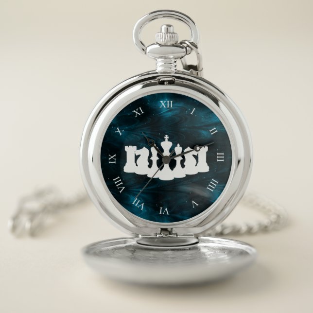 Blue Nebula Chess Piece King Pocket Watch (Inside)