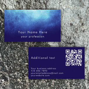 Blue Nebula Custom Text Cool Modern QR Code Business Card