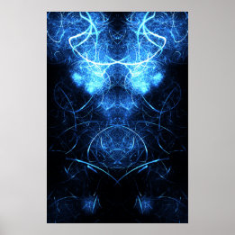 Blue Nebula Energy Fractal Art Poster