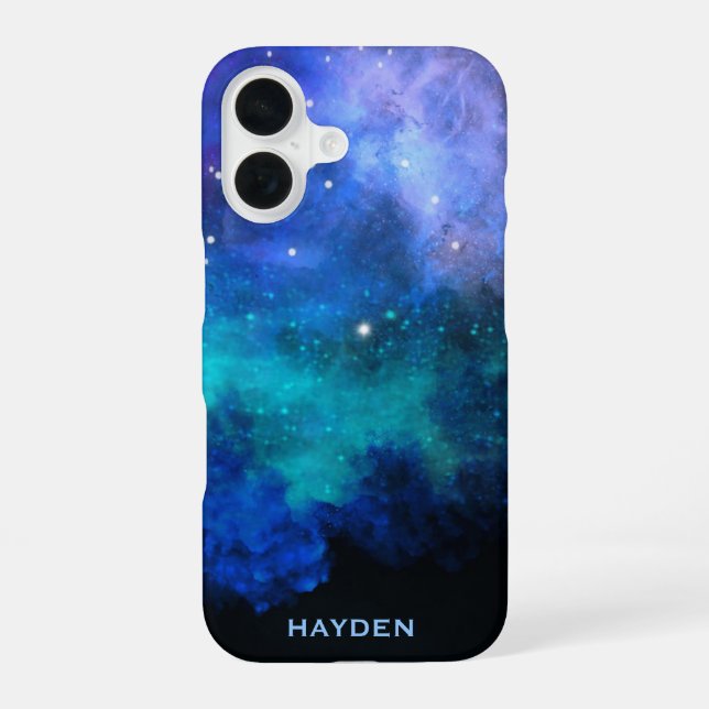 Blue Nebulous Cool Galaxy Personalised iPhone Case (Back)